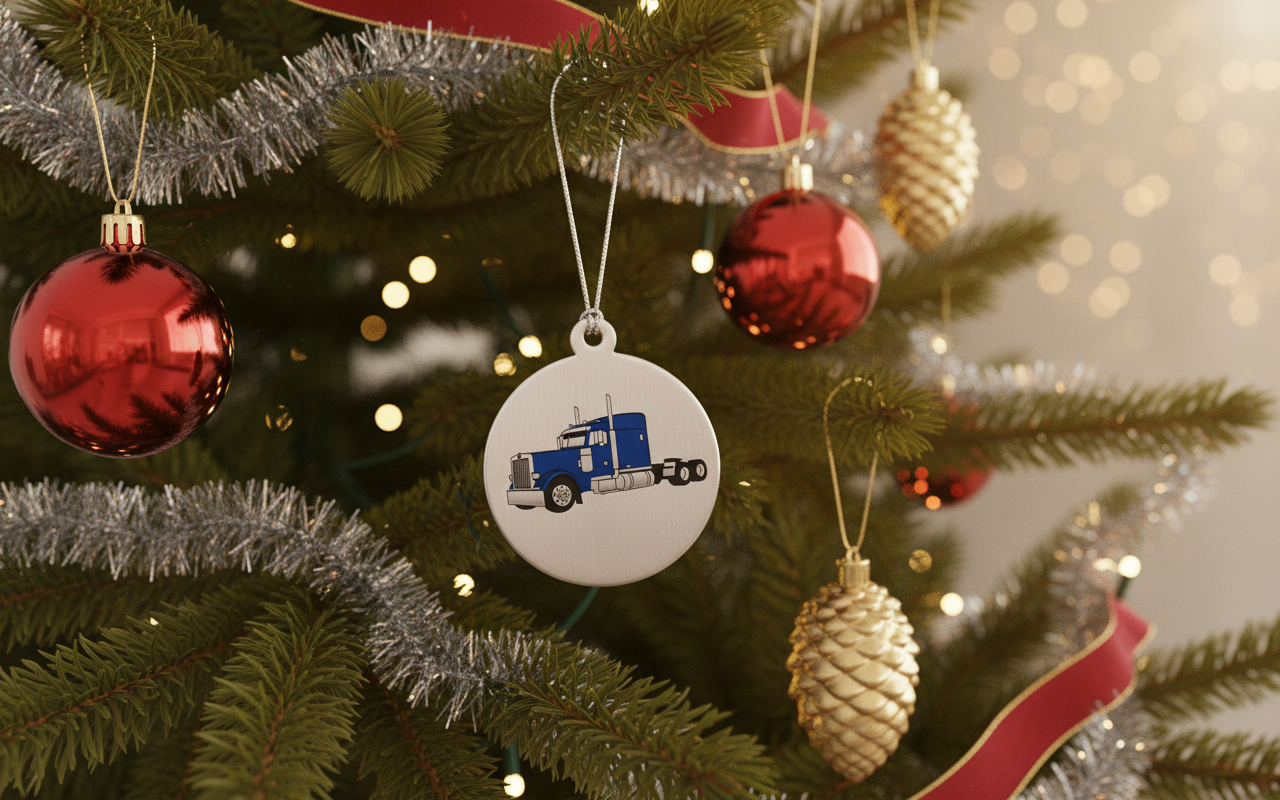 [2D FLAT ACRYLIC] Semi Truck Wood Christmas Ornament | Shatterproof Trucker Gift for Holiday Decor