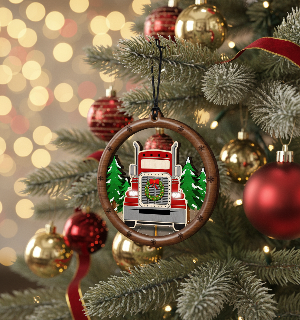 [2D FLAT ACRYLIC] Funny Truck Driver Christmas Ornament | Wooden Holiday Decor & Trucker Gift