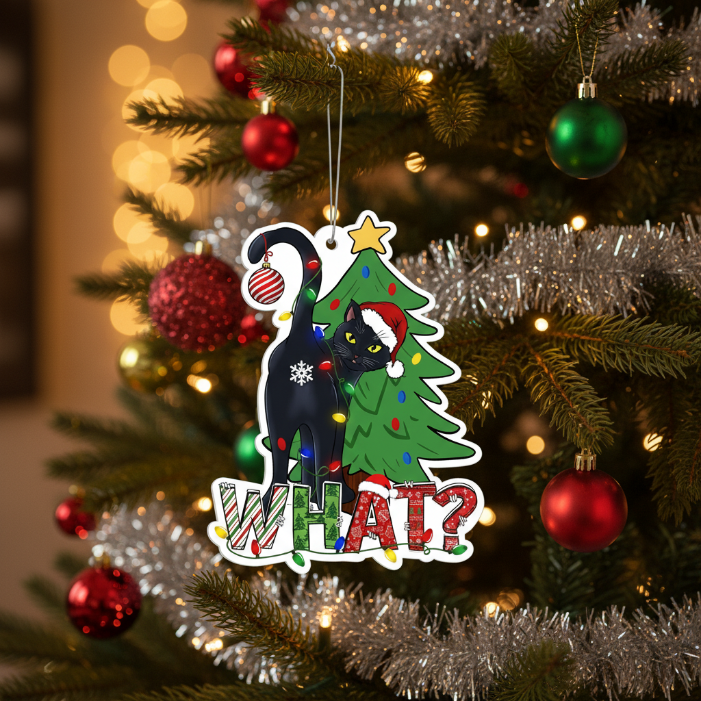 [2D FLAT ACRYLIC] Black Cat Christmas Ornament | Holiday Keepsake Gift for Cat Lovers