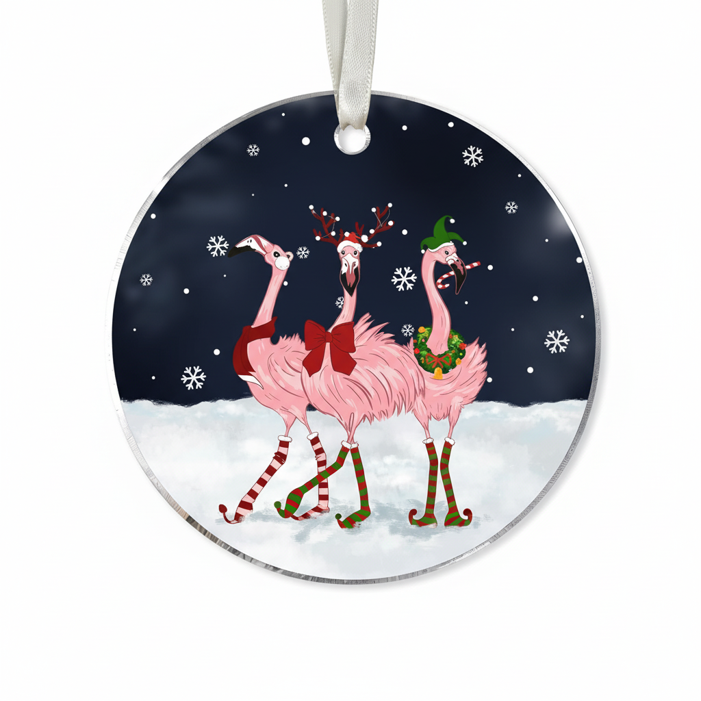 [2D FLAT ACRYLIC] Charming Flamingo Christmas Ornament | Acrylic Holiday Decor & Unique Animal Lover Gift