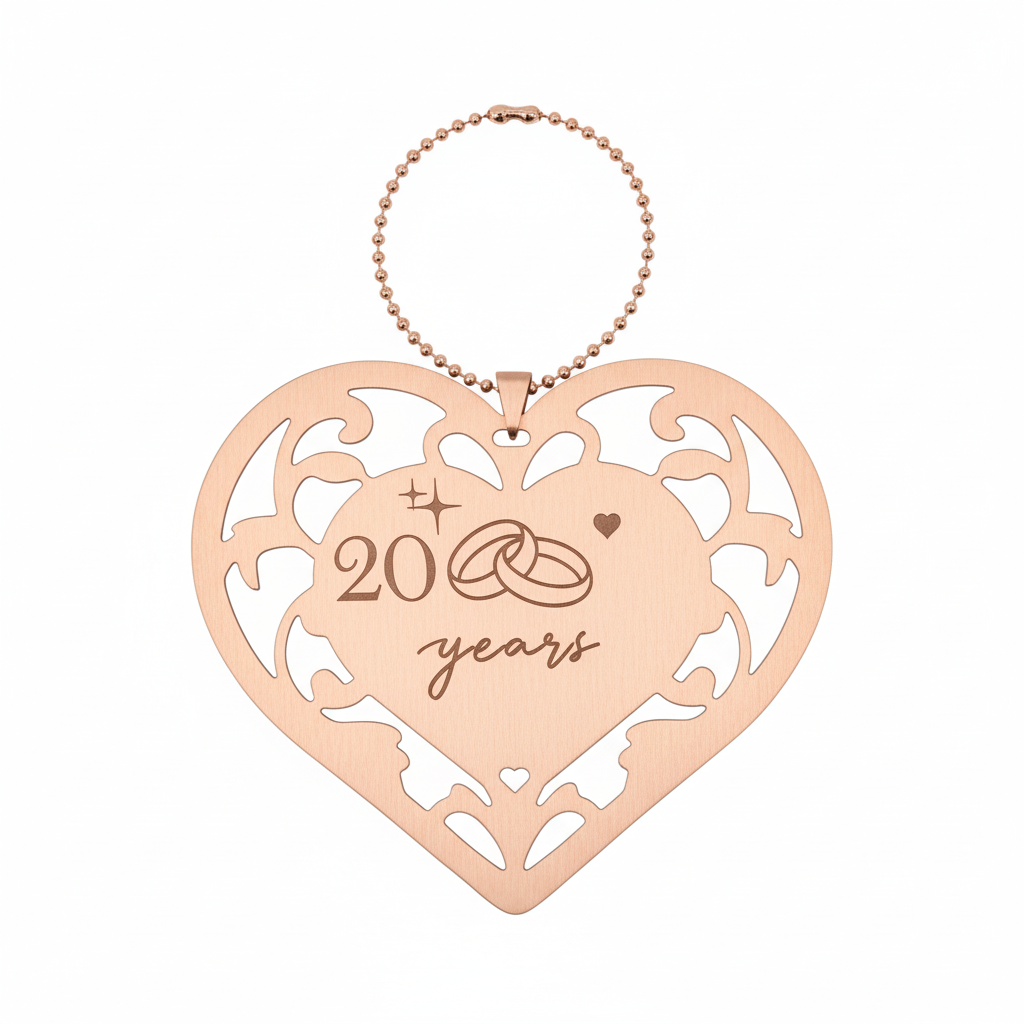 [2D FLAT ACRYLIC] 20th Anniversary Heart Ornament – Romantic Steel Keepsake Gift for Couples