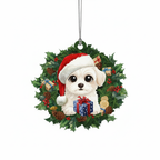 [2D FLAT ACRYLIC] Bichon Frise Christmas Ornament – Festive Dog Lover Keepsake & Car Charm