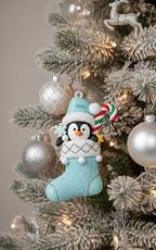 [2D FLAT ACRYLIC] Baby's First Christmas 2025 Ornament – Personalized Penguin Stocking Gift