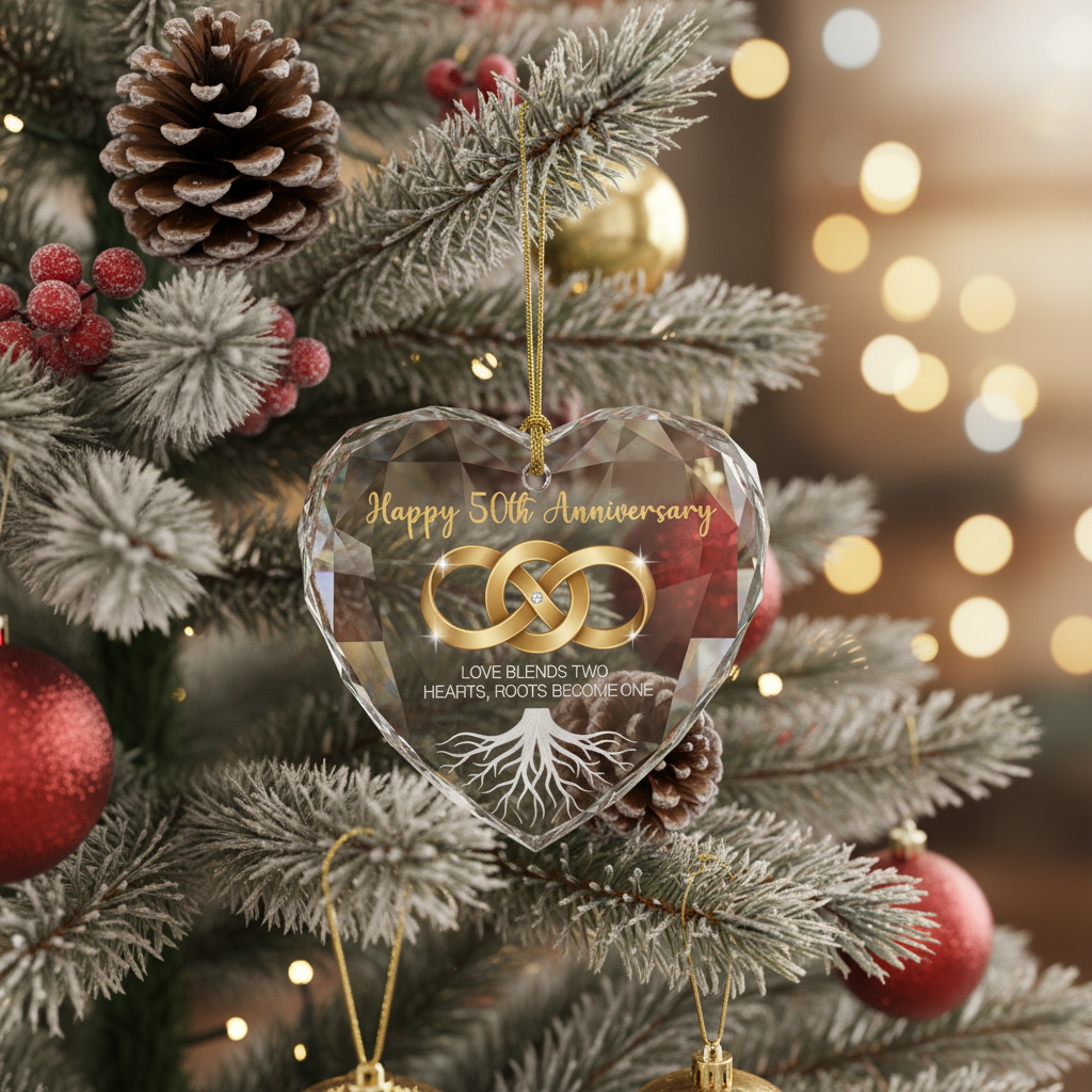 [2D FLAT ACRYLIC] 50th Wedding Anniversary Heart Ornament – Golden Anniversary Gift for Couples
