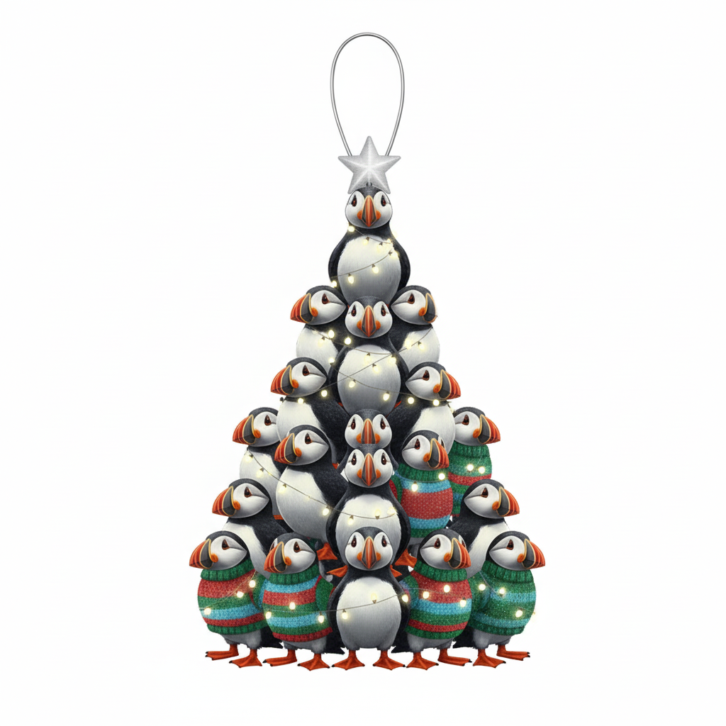 [2D FLAT ACRYLIC] Charming Puffin Christmas Ornament – 2D Acrylic Bird Decor for Animal Lovers