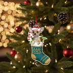 [2D FLAT ACRYLIC] Brown Chihuahua Christmas Ornament | Festive Dog in Stocking Holiday Decor for Pet Lovers