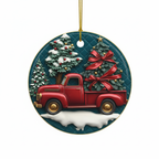 [2D FLAT ACRYLIC] Personalized Dump Truck Ornament with Santa Hat – Funny Custom Name Christmas Tree Decoration, Flat 2D Holiday Ornament Gift