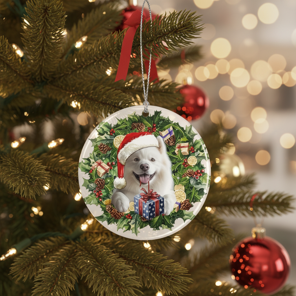 [2D FLAT ACRYLIC] Charming Samoyed Dog Christmas Ornament – Festive Holiday Keepsake Gift