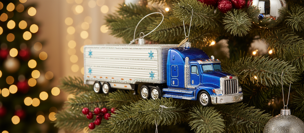 [2D FLAT ACRYLIC] Glass Blown Semi Truck Christmas Ornament | Old World Christmas Trucker Gift