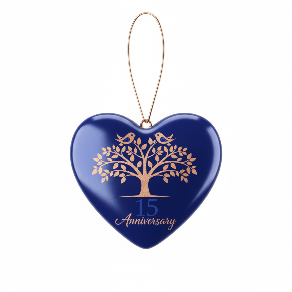 [2D FLAT ACRYLIC] 15th Wedding Anniversary Ornament – Ceramic Heart Keepsake Gift for Couple