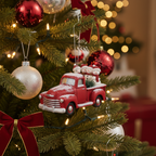 [2D FLAT ACRYLIC] Red Truck & Snowman Family Christmas Ornament | Vintage Farmhouse Style Holiday Decor