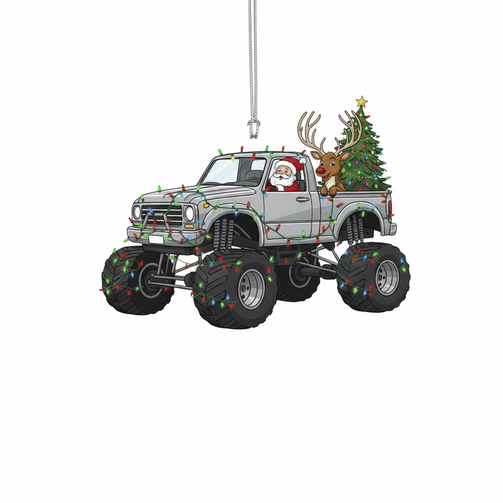 [2D FLAT ACRYLIC] God Bless Truckers Christmas Ornament | Religious Truck Driver Gift for Holiday Decor