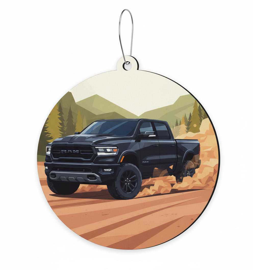[2D FLAT ACRYLIC] Black Pick Up Truck Christmas Ornament | Off-Road Mountain Holiday Decor