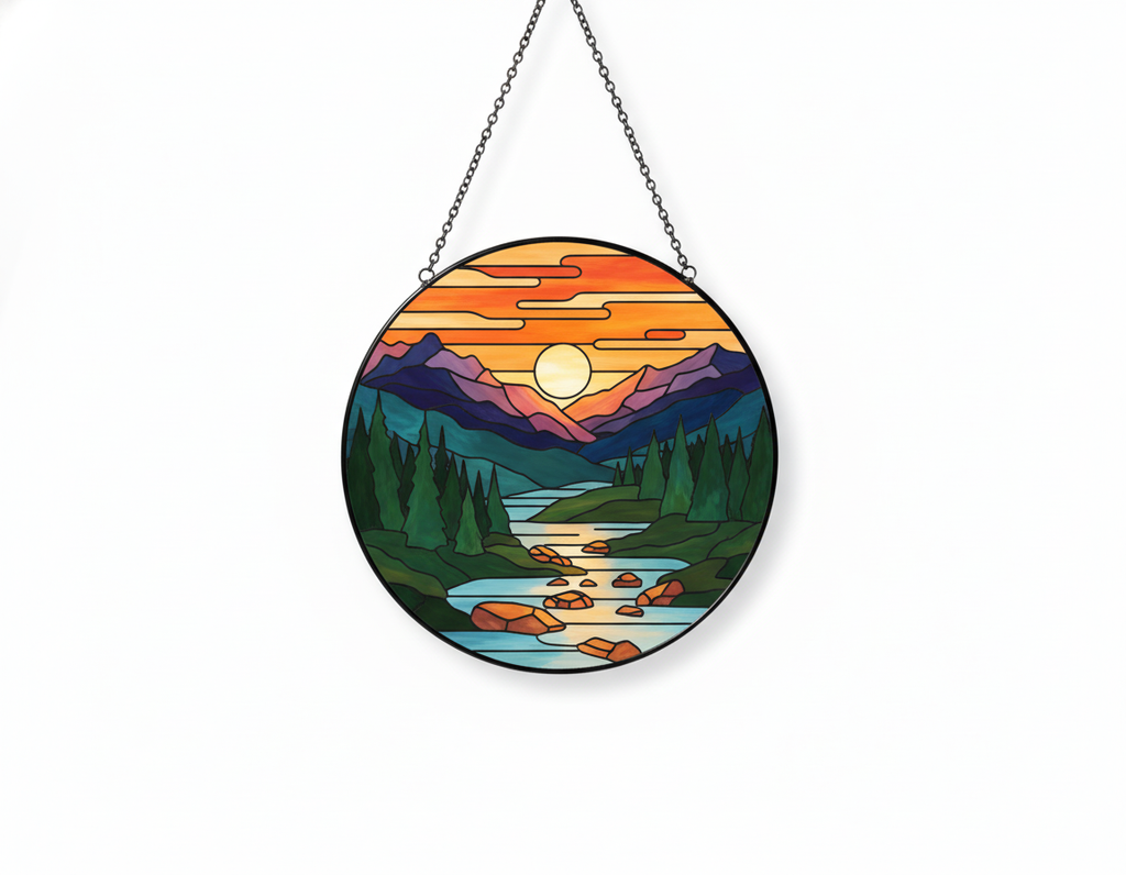 [2D FLAT ACRYLIC] Mountain Range Stained Glass Suncatcher – Vibrant Window Hanging Art Decor