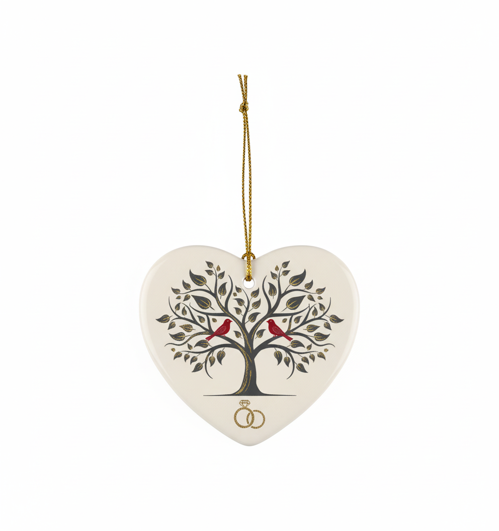 [2D FLAT ACRYLIC] 40th Wedding Anniversary Ceramic Heart Ornament – Keepsake Gift for Couple