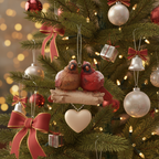 [2D FLAT ACRYLIC] Cardinal Couple with Heart Ornament - Personalized Memorial Keepsake