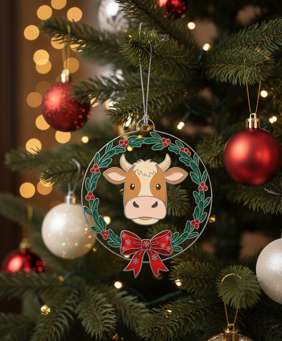 [2D FLAT ACRYLIC] Vintage Red Truck Christmas Ornament | Rustic Wood Slice Holiday Decor