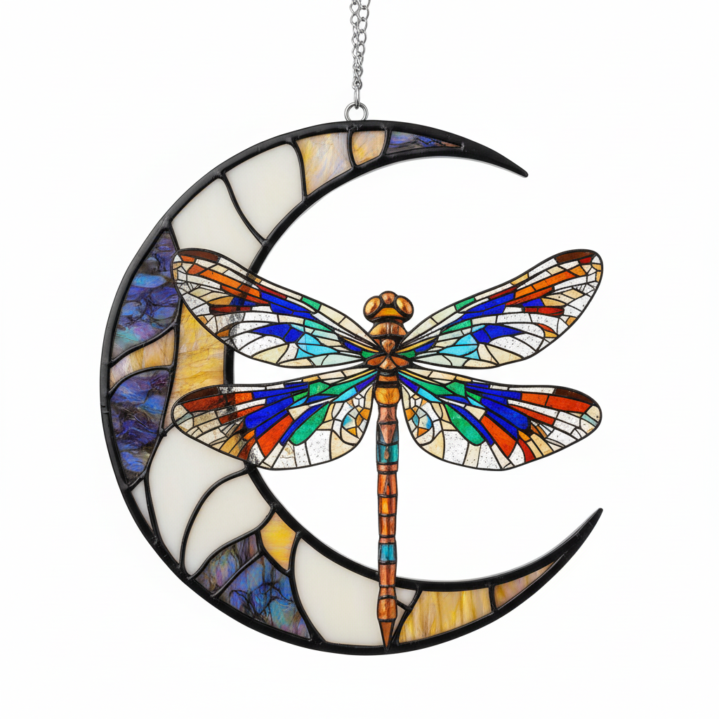 [2D FLAT ACRYLIC] Dragonfly Moon Suncatcher Ornament – Acrylic Window Hanging Decor