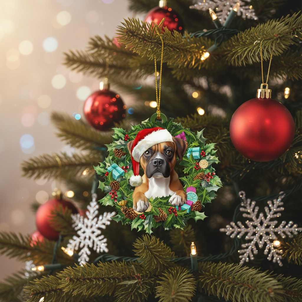 [2D FLAT ACRYLIC] Boxer Dog 2D Christmas Ornament – Holiday Keepsake Gift for Pet Lovers