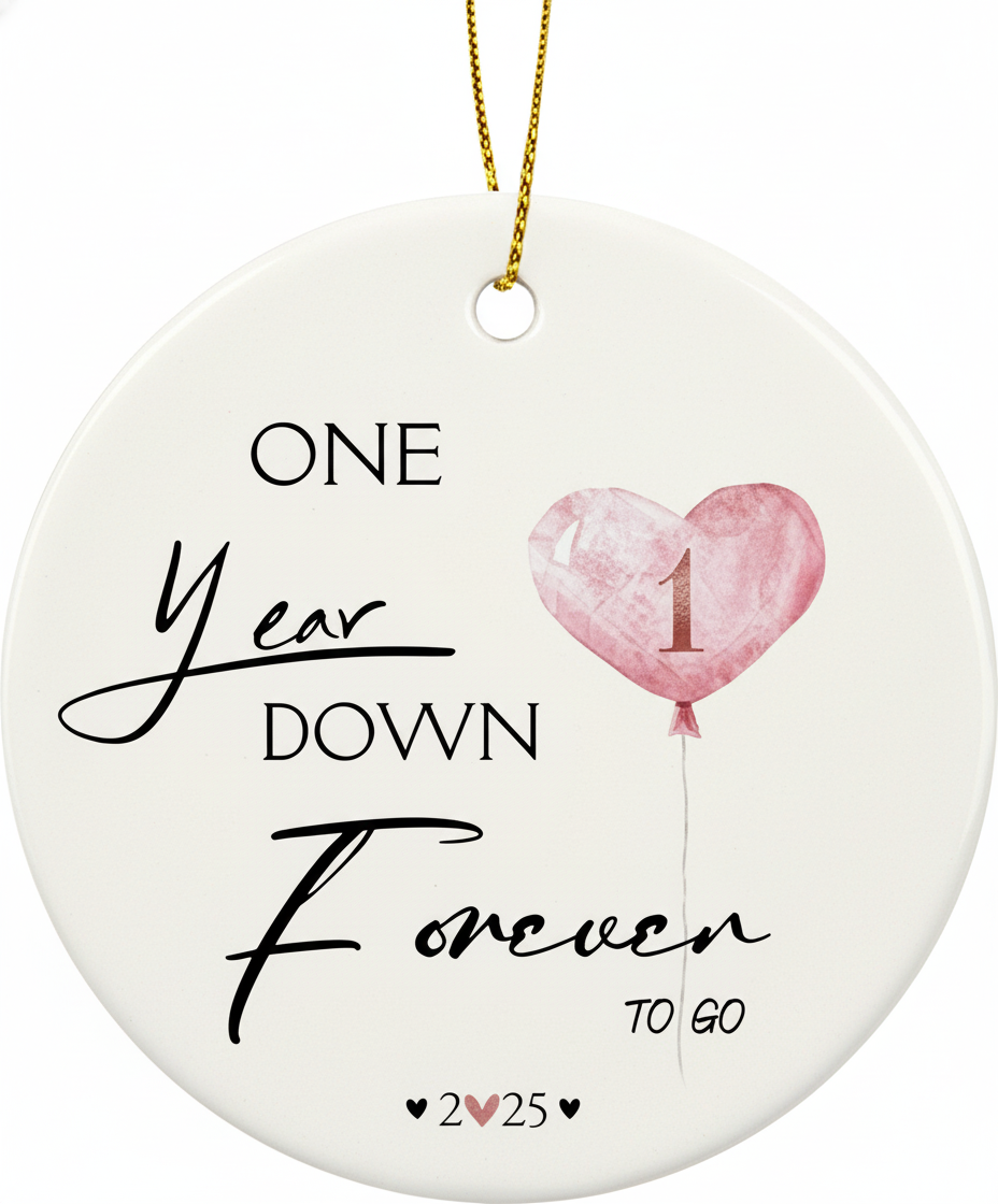 [2D FLAT ACRYLIC] 1st Wedding Anniversary Ornament 2025 – Elegant Ceramic Keepsake Gift for Couples