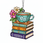 [2D FLAT ACRYLIC] Floral Book & Tea Acrylic Ornament – Charming Gift for Book Lovers