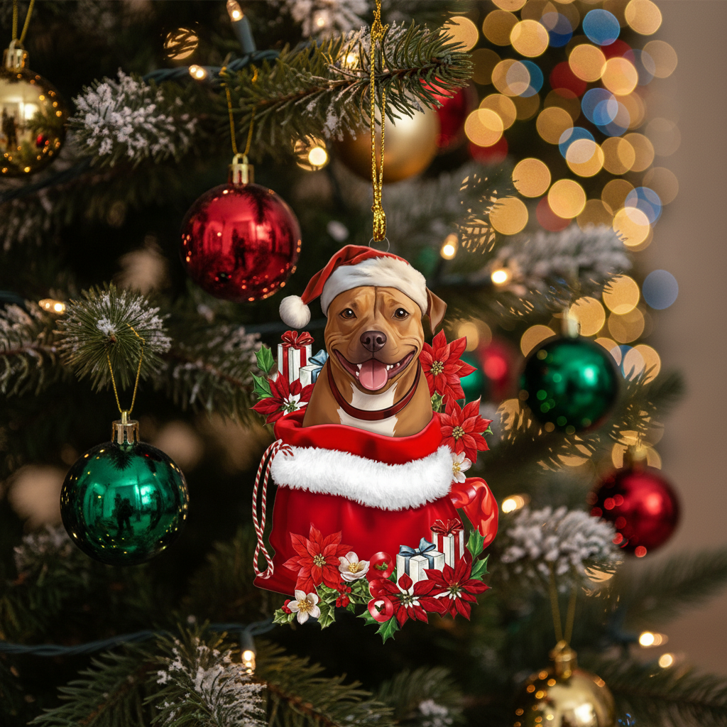 [2D FLAT ACRYLIC] Staffordshire Bull Terrier Christmas Ornament – Festive Staffie Dog Lover Gift