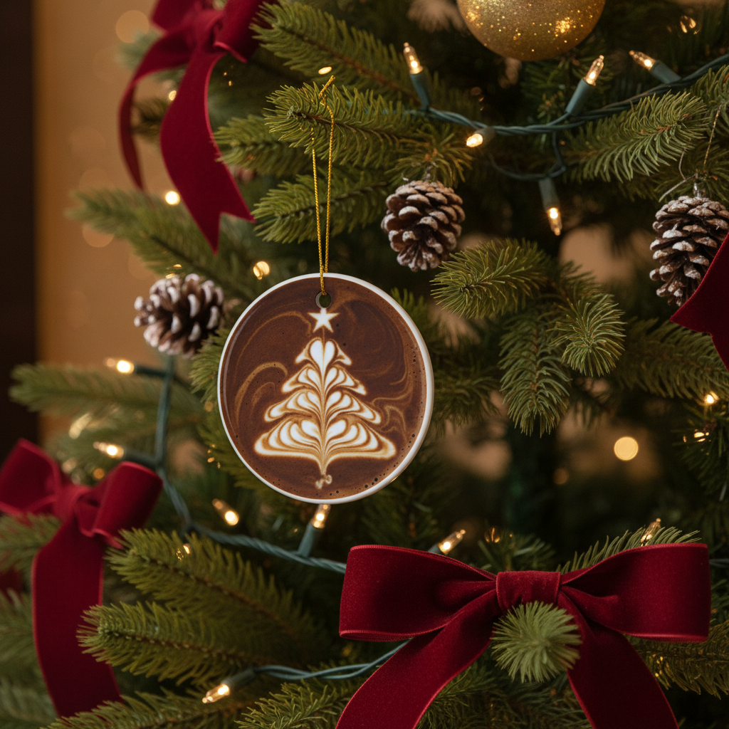 [2D FLAT ACRYLIC] Ceramic Latte Art Christmas Ornament – Gift for Coffee Lovers