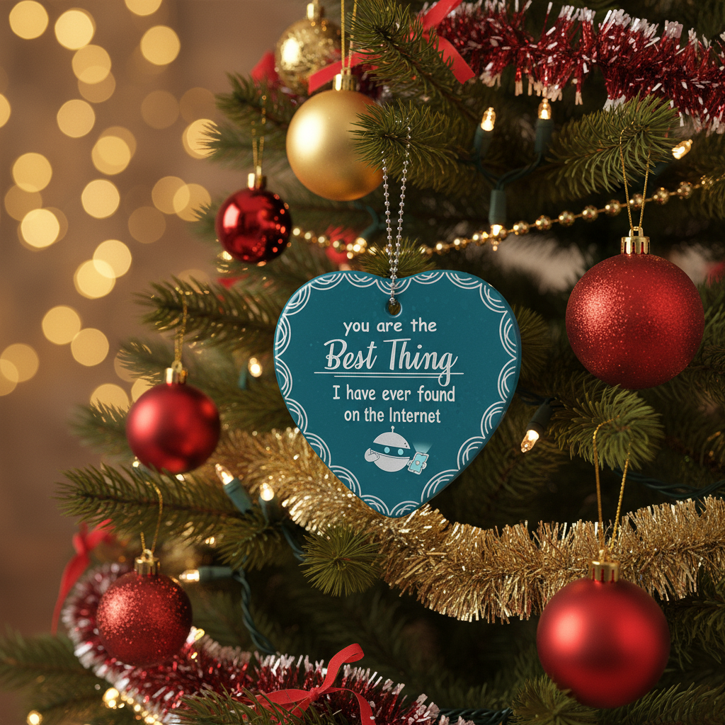 [2D FLAT ACRYLIC] "Best Thing on the Internet" Heart Ornament - Cute Robot Keepsake