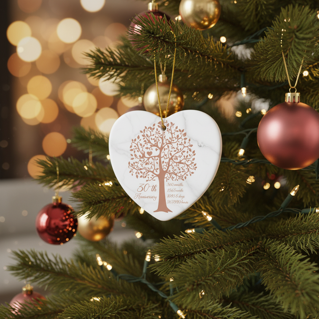 [2D FLAT ACRYLIC] 30th Wedding Anniversary Heart Ornament – Ceramic Keepsake Gift for Couple