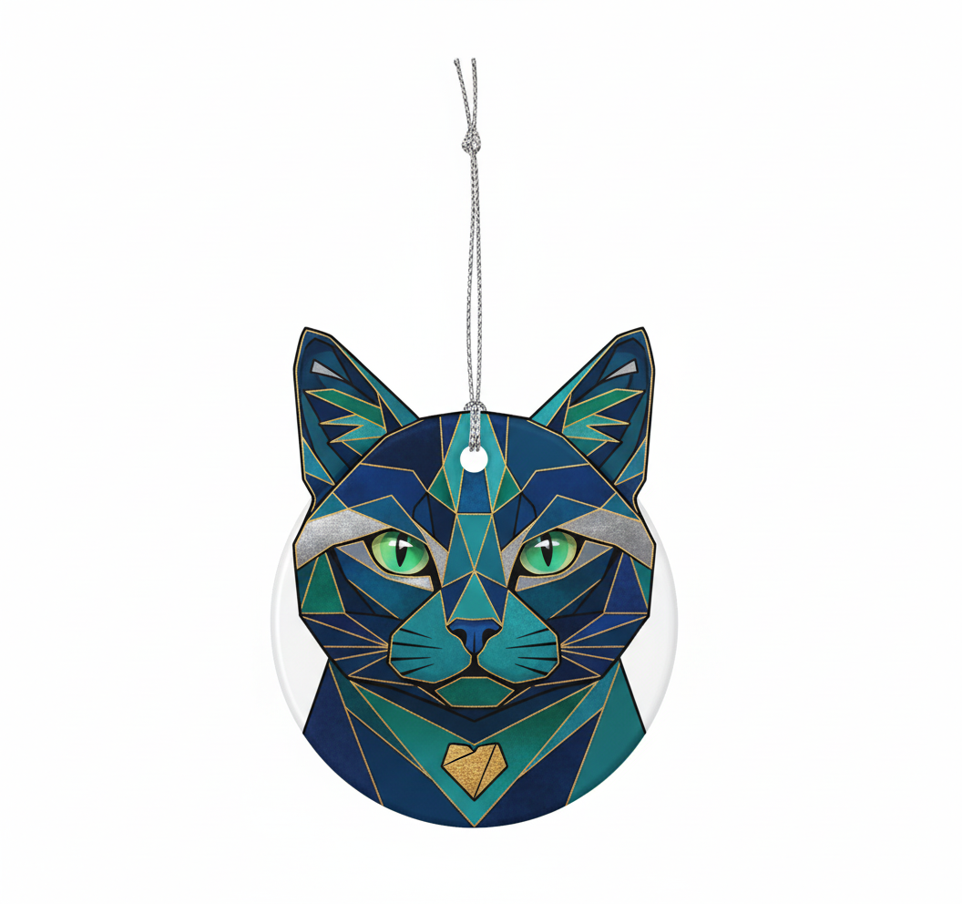 [2D FLAT ACRYLIC] Charming Tortoiseshell Cat Ornament – Faux Stained Glass Style Holiday Gift