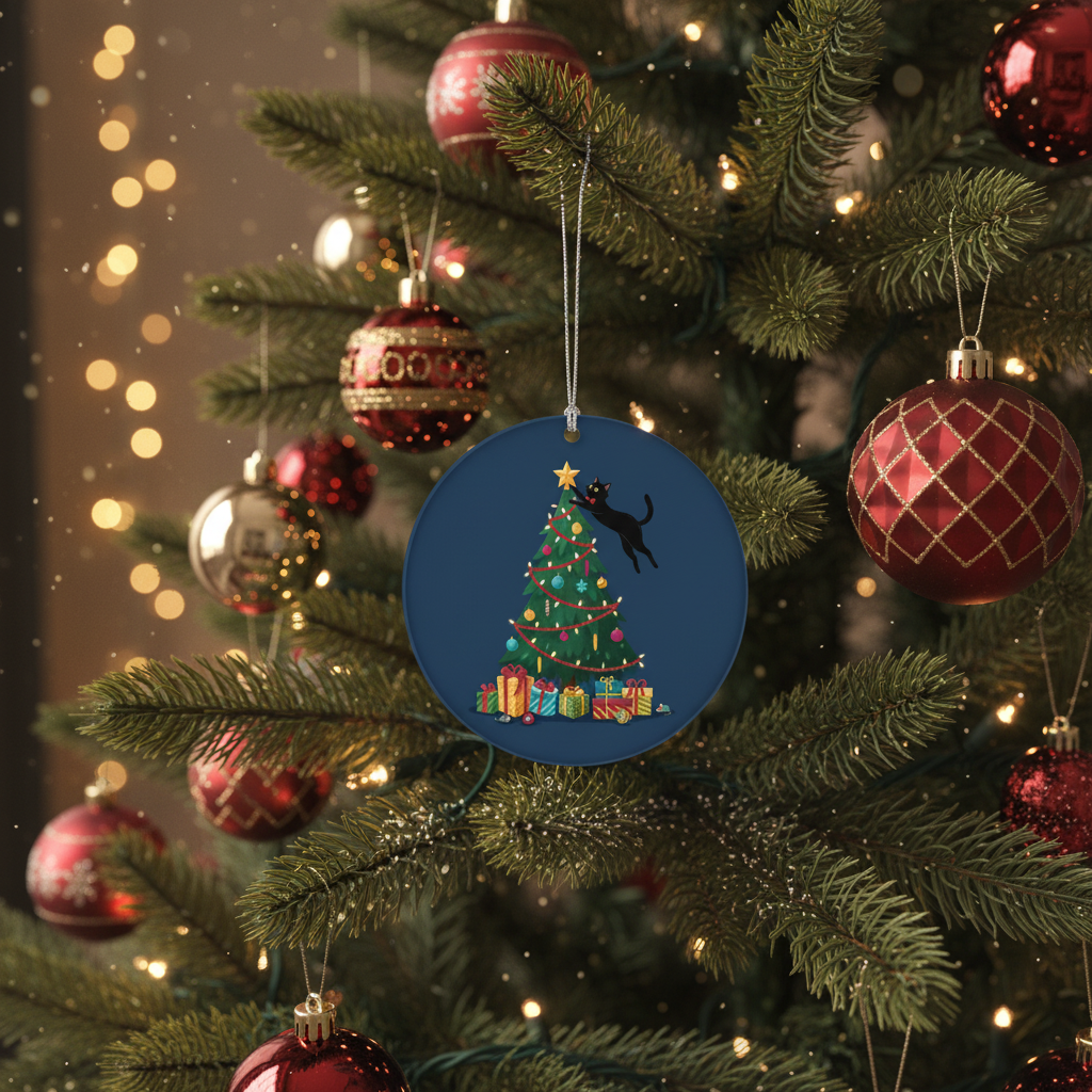 [2D FLAT ACRYLIC] Black Cat Christmas Ornament 2025 | Keepsake Holiday Gift for Cat Lovers