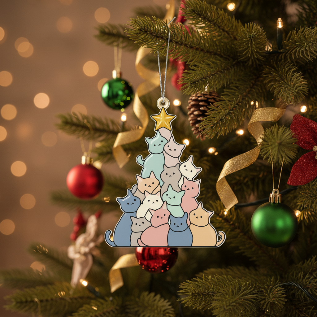 [2D FLAT ACRYLIC] Adorable Cat Suncatcher Christmas Ornament – Acrylic Window Decor for Cat Lovers