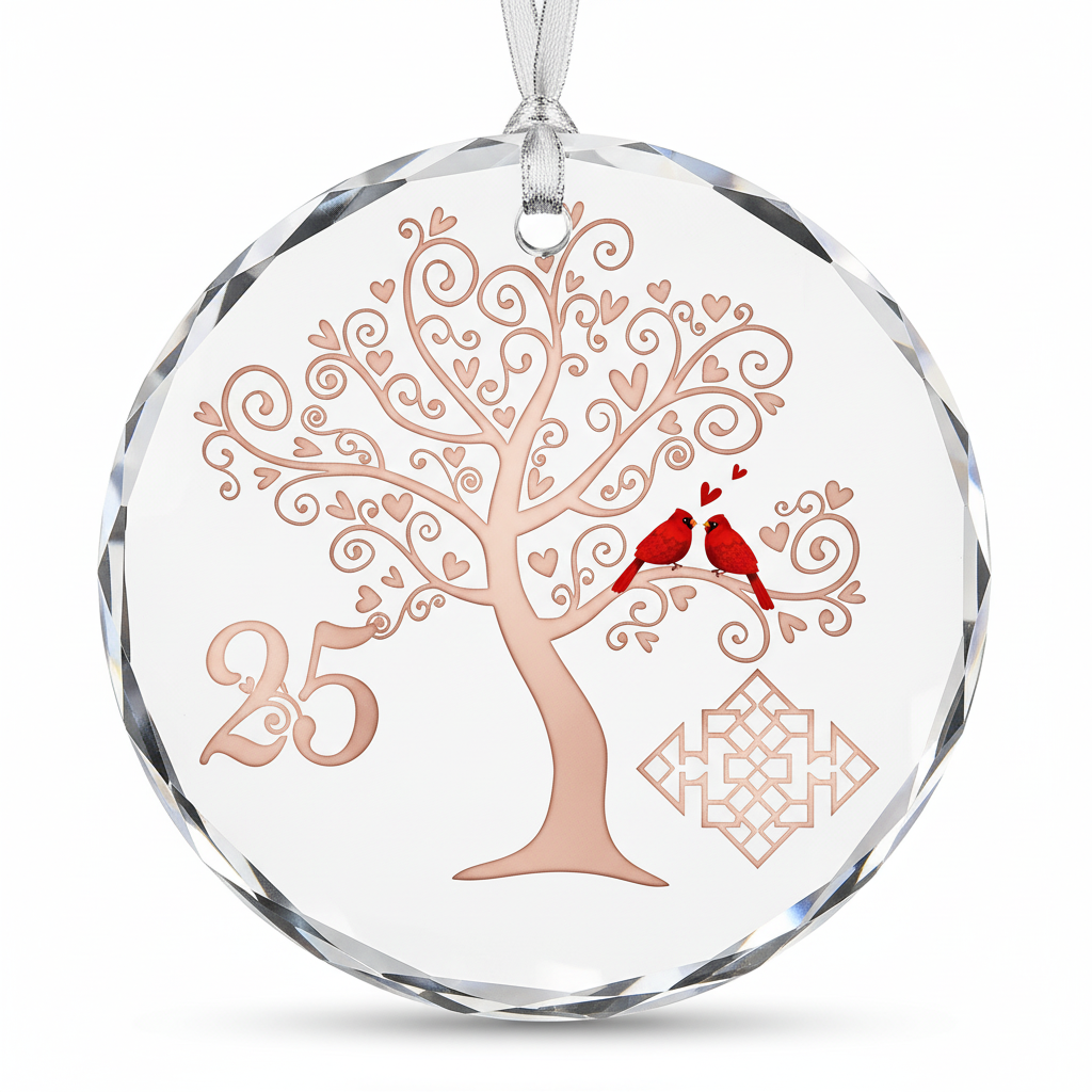 [2D FLAT ACRYLIC] 25th Silver Wedding Anniversary Glass Ornament – Keepsake Gift for Parents & Couples