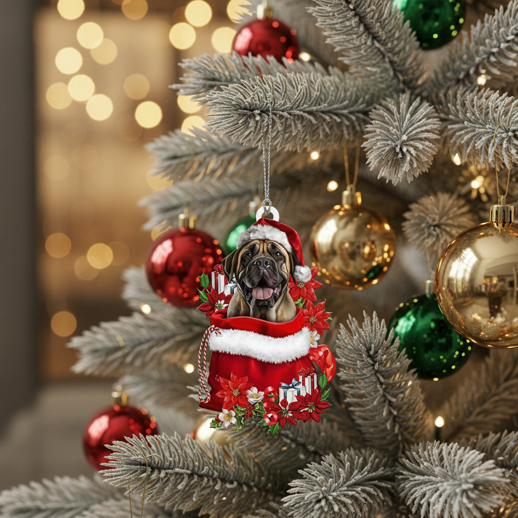 [2D FLAT ACRYLIC] English Mastiff Christmas Ornament – Festive Keepsake Gift for Dog Lovers