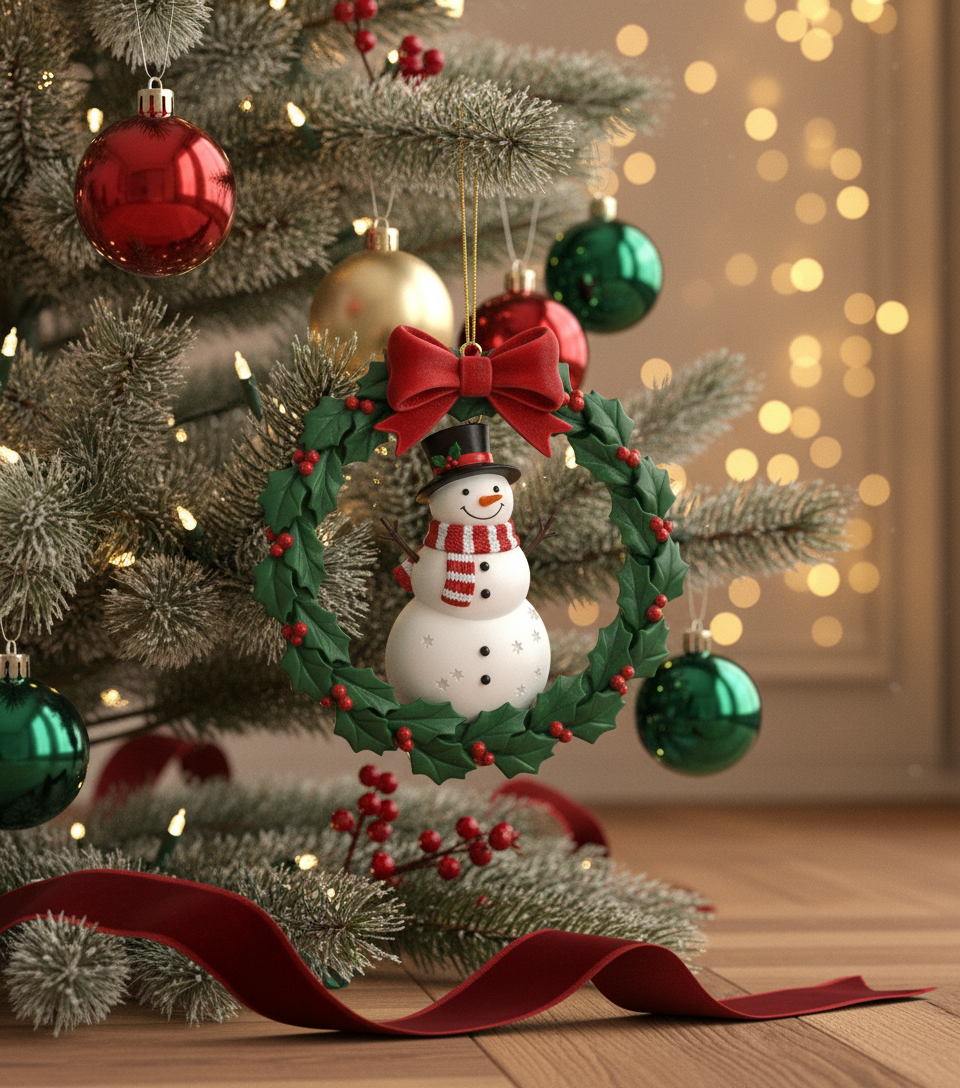 [2D FLAT ACRYLIC] Rotatable Christmas Wreath Ornament 2025 – Metal Holiday Keepsake Gift