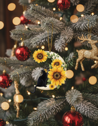 [2D FLAT ACRYLIC] Black Cat & Sunflower Christmas Ornament | Wooden Holiday Decor for Cat Lovers 2024