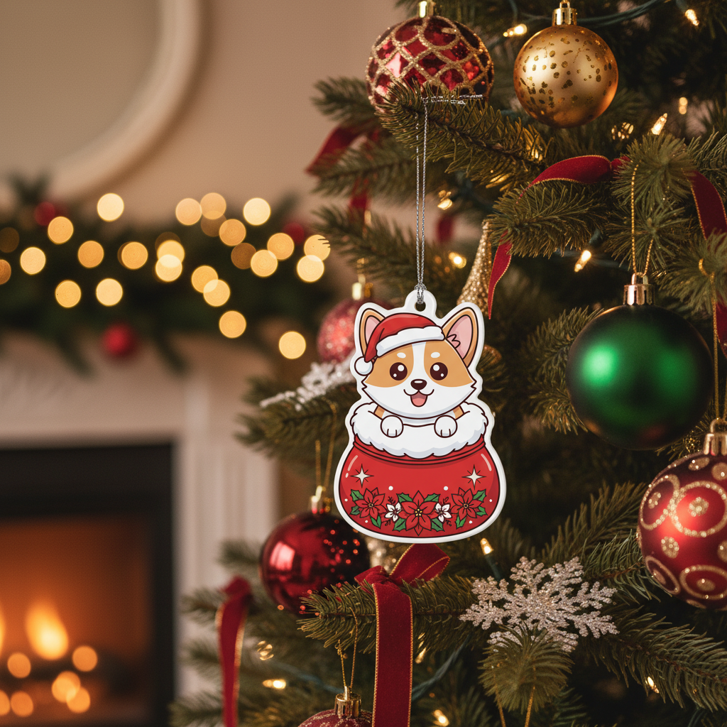 [2D FLAT ACRYLIC] Adorable Corgi Christmas Ornament – Festive Dog Lover Keepsake Gift