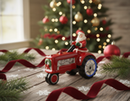 [2D FLAT ACRYLIC] Red Truck and Jolly Snowman Christmas Ornament | Festive Holiday Decor