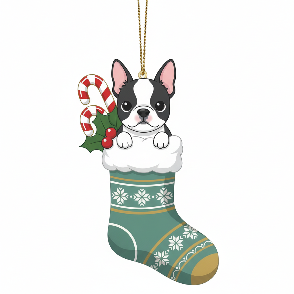 [2D FLAT ACRYLIC] Adorable Boston Terrier Christmas Ornament | Festive Holiday Decor & Dog Lover Gift