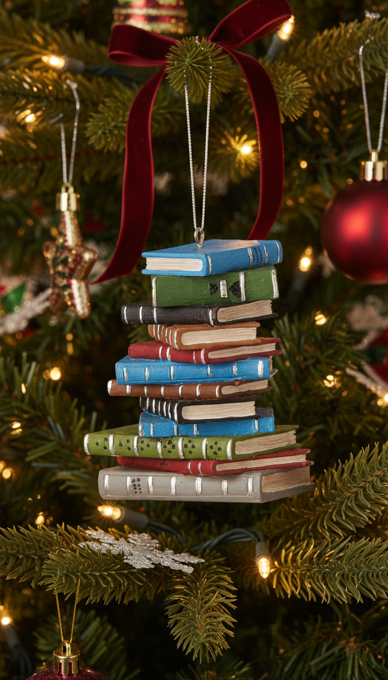 [2D FLAT ACRYLIC] Detailed School Book Stack Christmas Ornament – Perfect Gift for Book Lovers & Teachers