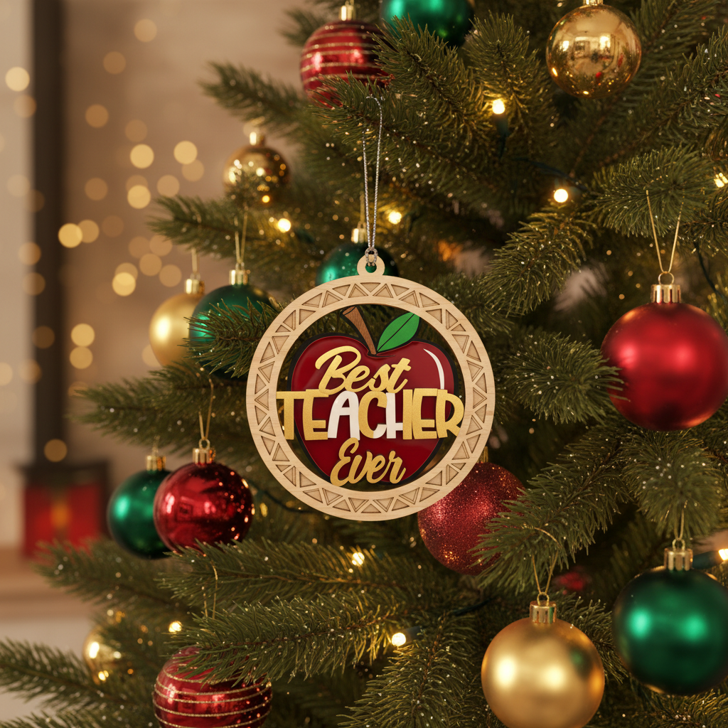 [2D FLAT ACRYLIC] Best Teacher Ever Ornament 2025 – Keepsake Gift for Teachers