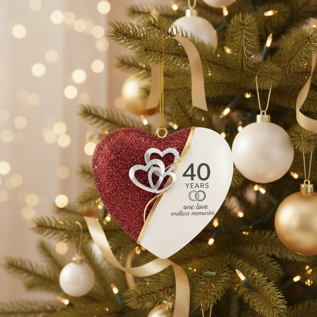 [2D FLAT ACRYLIC] 40th Ruby Anniversary Ornament 2025 – Heart Shaped Keepsake Gift for Couples