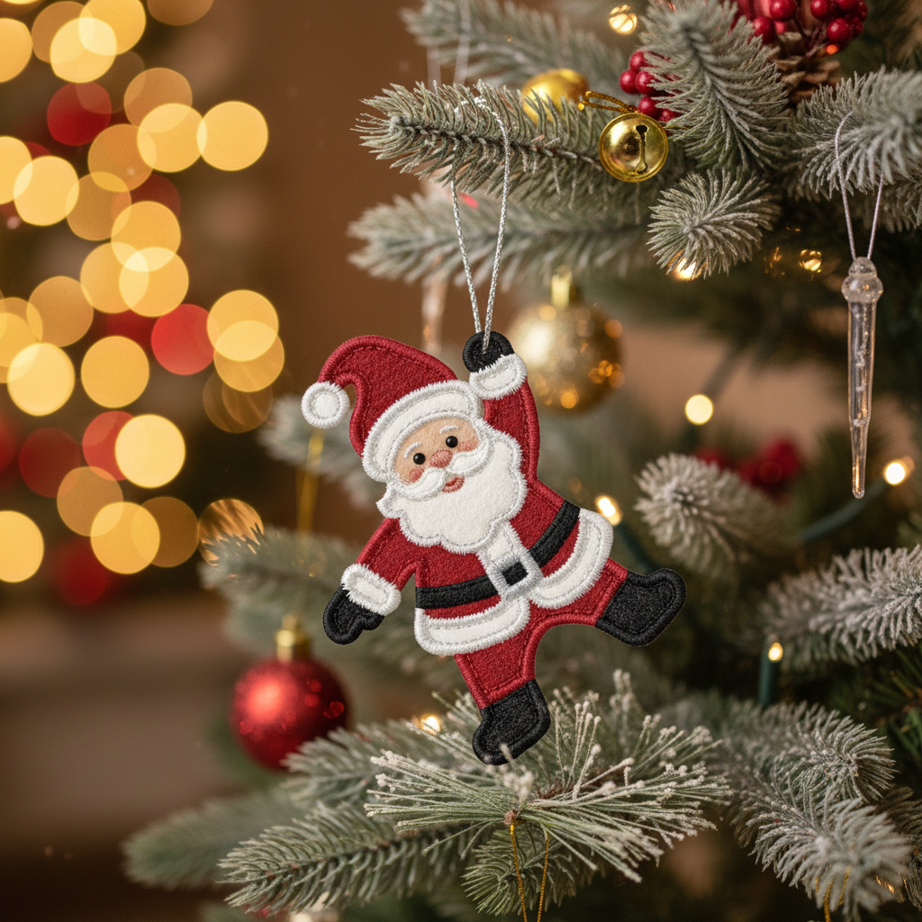 [2D FLAT ACRYLIC] Santa Claus Lace Ornament Machine Embroidery Design for 4x4 Hoop