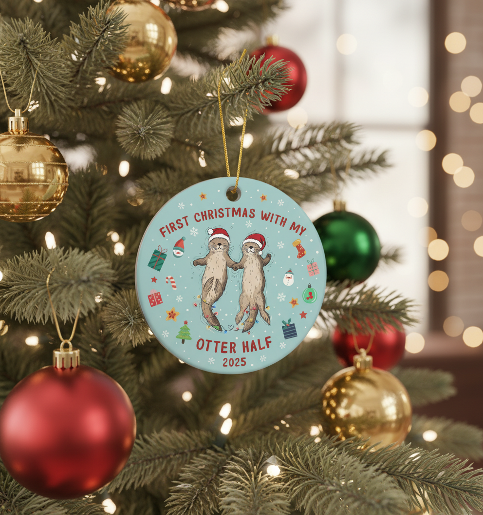 [2D FLAT ACRYLIC] "First Christmas with My Otter Half" Ornament 2025 - Cute Couple Keepsake