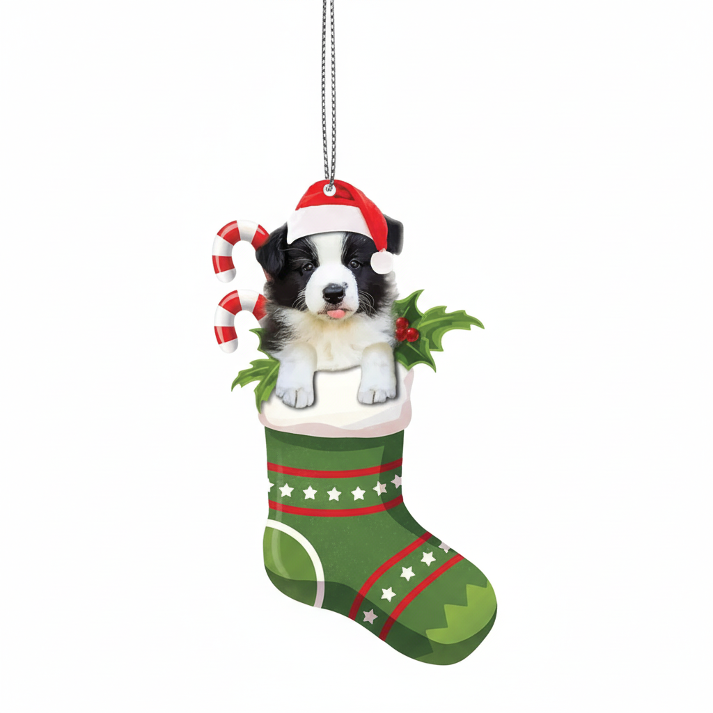 [2D FLAT ACRYLIC] Border Collie Christmas Ornament | Festive Holiday Decor for Dog Lovers