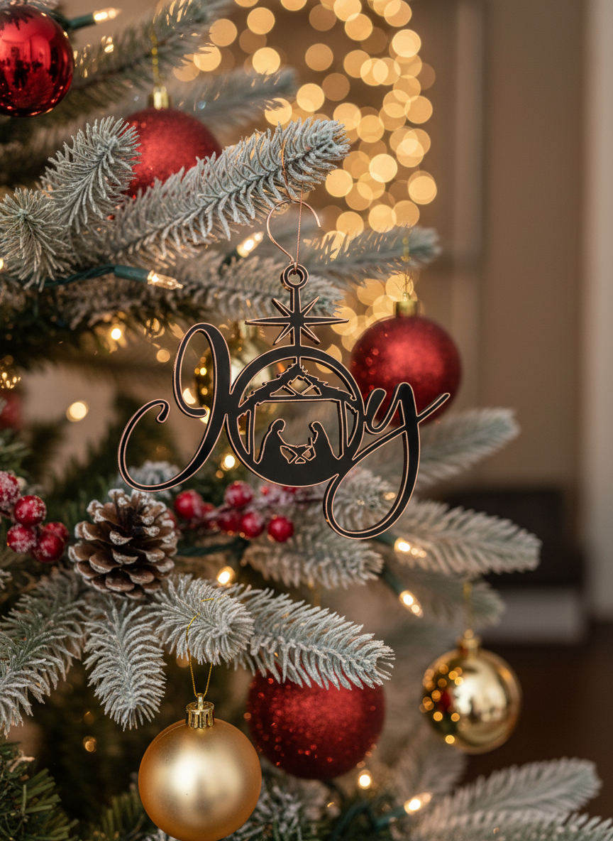 [2D FLAT ACRYLIC] Joy Nativity Scene Christmas Ornament - Religious Holiday Decor