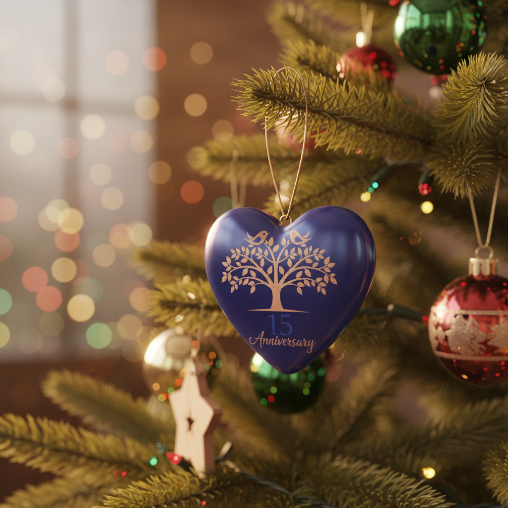 [2D FLAT ACRYLIC] 15th Wedding Anniversary Ornament – Ceramic Heart Keepsake Gift for Couple