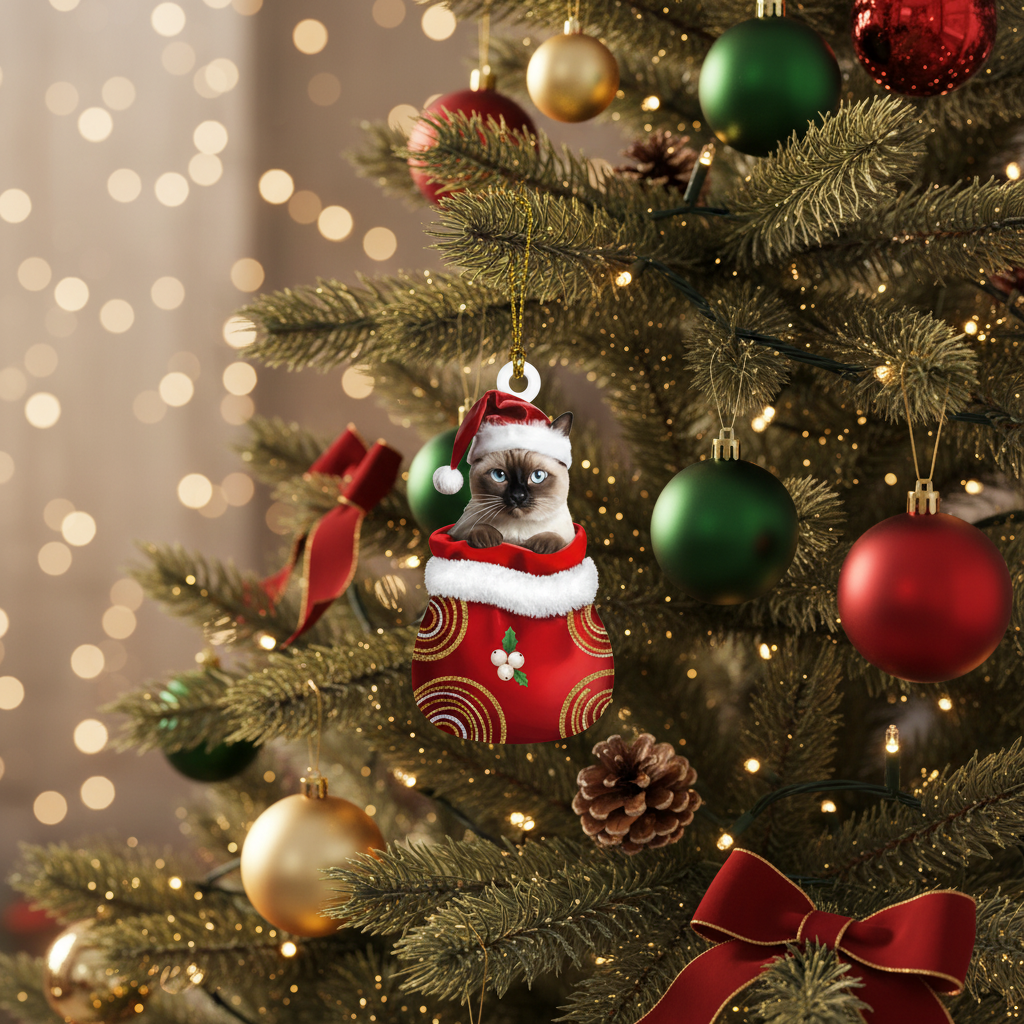[2D FLAT ACRYLIC] Charming Siamese Cat Christmas Ornament – Holiday Decor & Cat Lover Gift