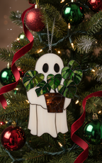 [2D FLAT ACRYLIC] Cute Ghost Plant Halloween Ornament – Faux Stained Glass Suncatcher for Gothic Decor