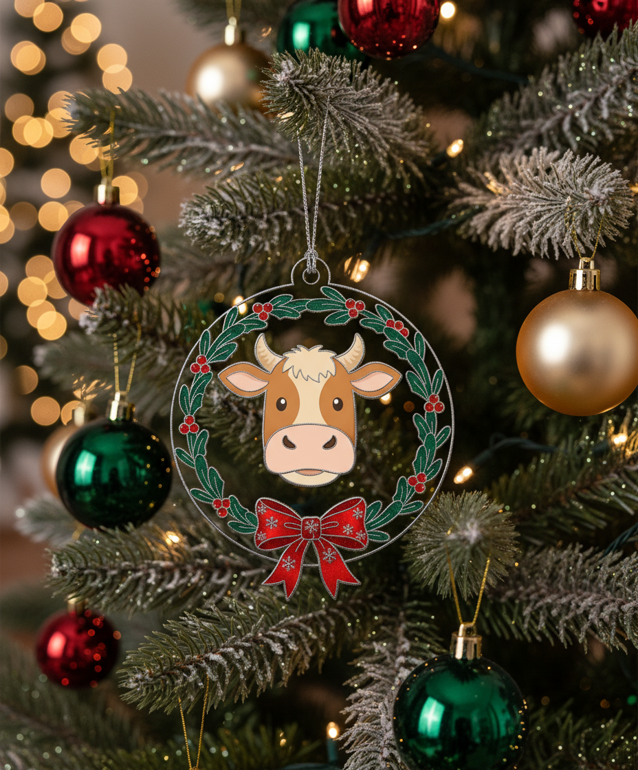 [2D FLAT ACRYLIC] Vintage Red Truck Christmas Ornament | Rustic Wood Slice Holiday Decor